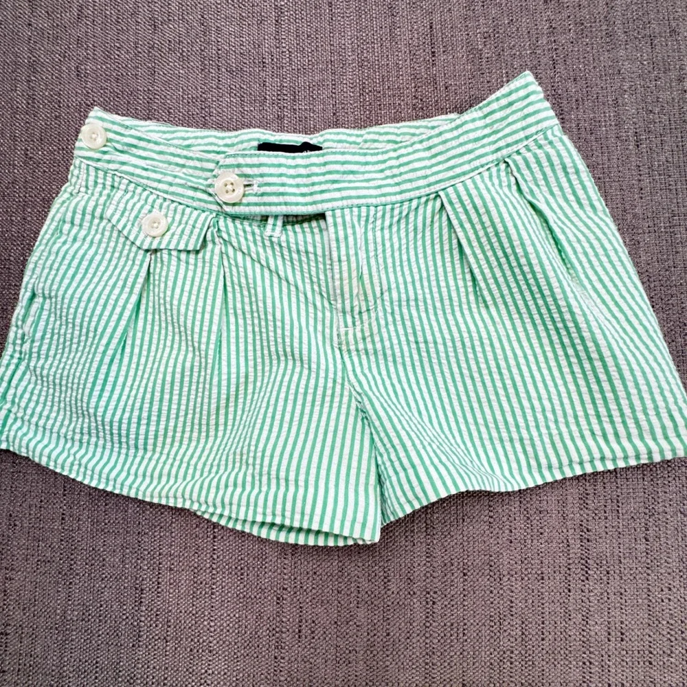 Ralph Lauren Girls Green White Striped Seersucker Shorts Size 7 Pony Logo